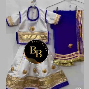 White and Blue Color Rajputi Poshak for Baby Girl