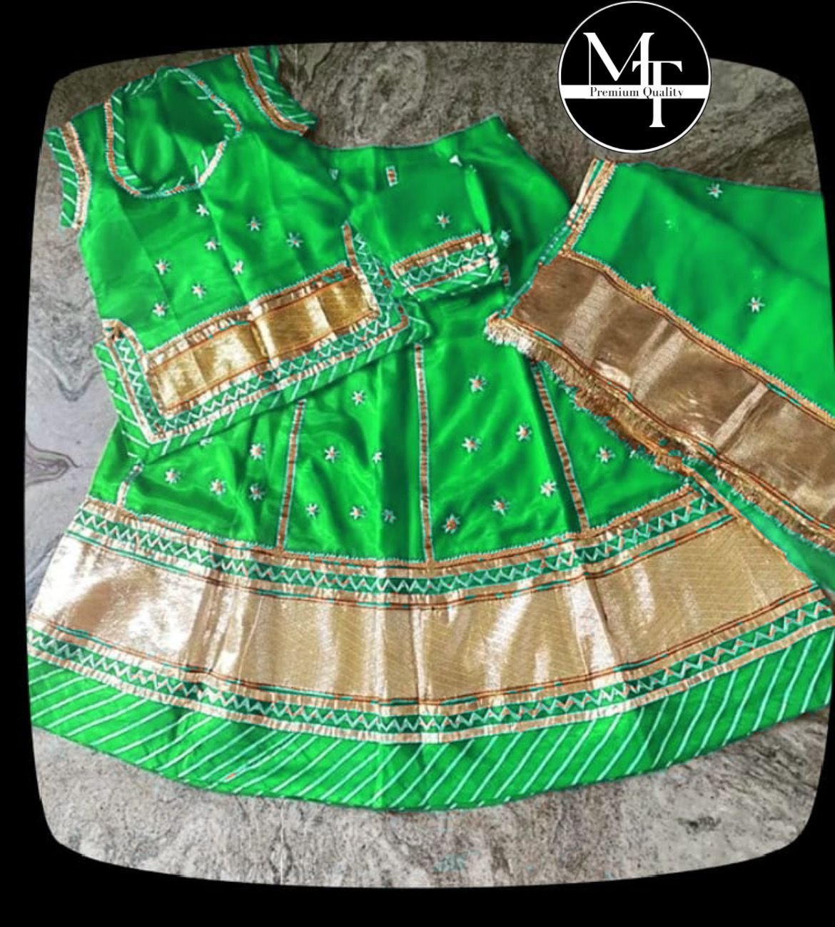Baby Baisa Poshak in Green with Lafa Work with Satin Cloth - Stitched Poshak