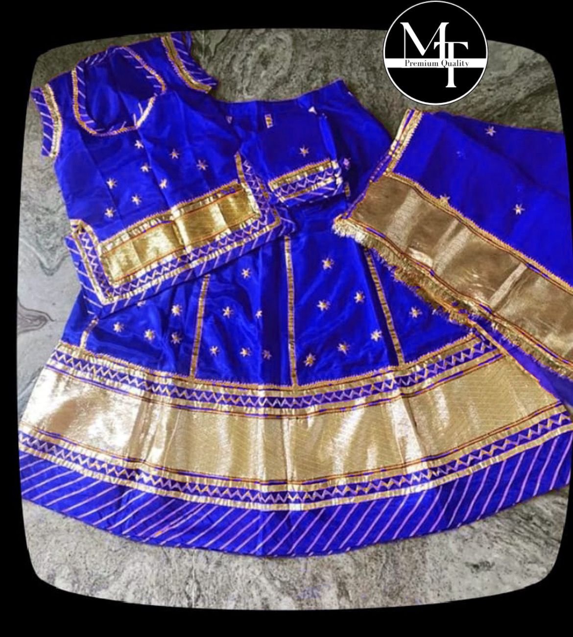 Blue Lafa Work Poshak for Baby Girl with Satin Fabric - Stitched Poshak