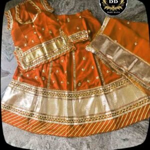 Dark Orange Baby Poshak with Lafa Gotapatti Work - Stitched Poshak