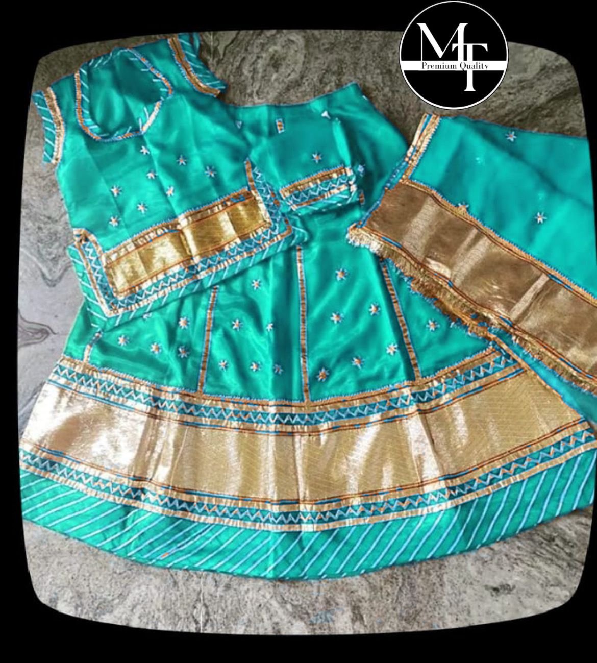 Firozi Blue Color Baby Poshak with Lafa Work - Stitched Poshak