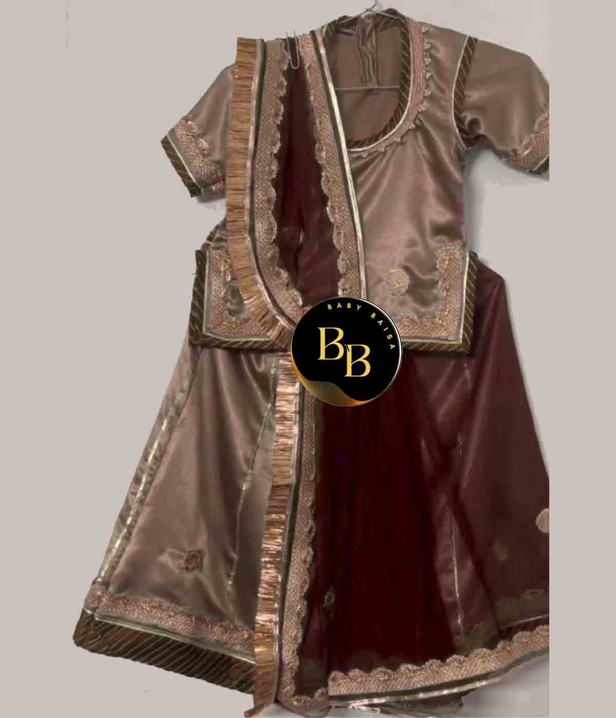 Light Brown Satin Poshak with Dark Brown Odhani