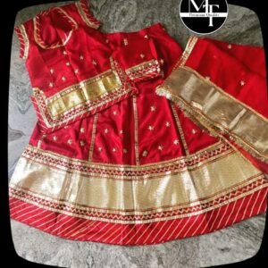 Poshak Fast Red Kids with Broad Patti Work with Satin Fabric - Stitched Poshak