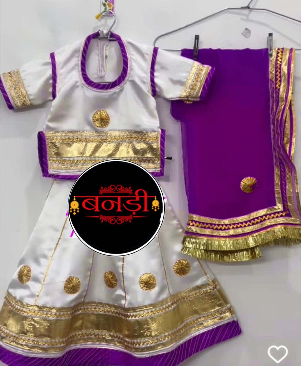 White and Purple Color Rajputi Poshak for Baby Girl