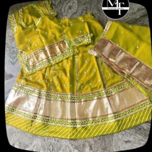 Yellow Color Baby Poshak with Lafa Patti Work with Satin Fabric - Stitched Poshak