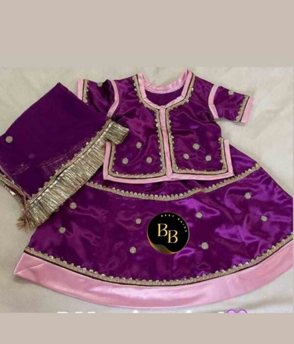 Girls Rajupti Poshak in Purple and PInk Color With Stitching Girls Rajupti Poshak in Purple and PInk Color With Stitching