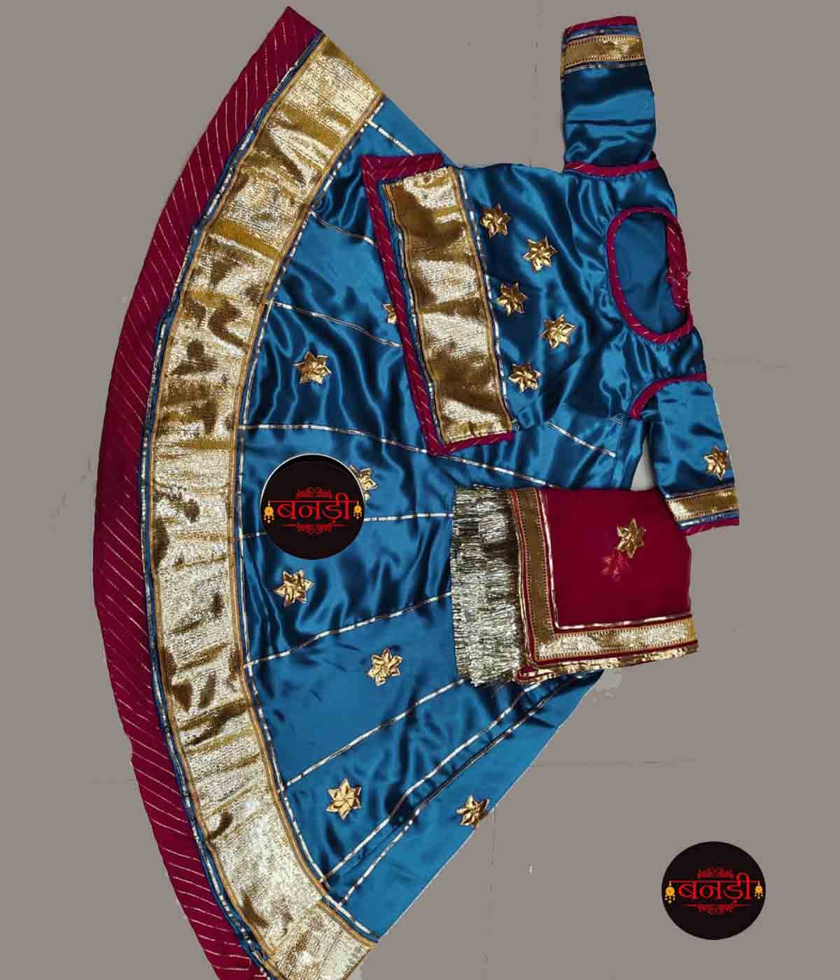 Baby Girl Poshak in Blue with Maroon Magji and Odhani