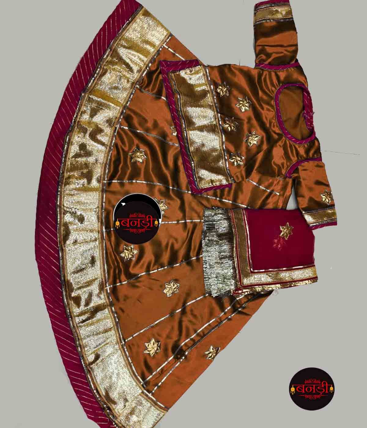 Baby Girl Poshak in Coffee Color with Maroon Magji and Odhani