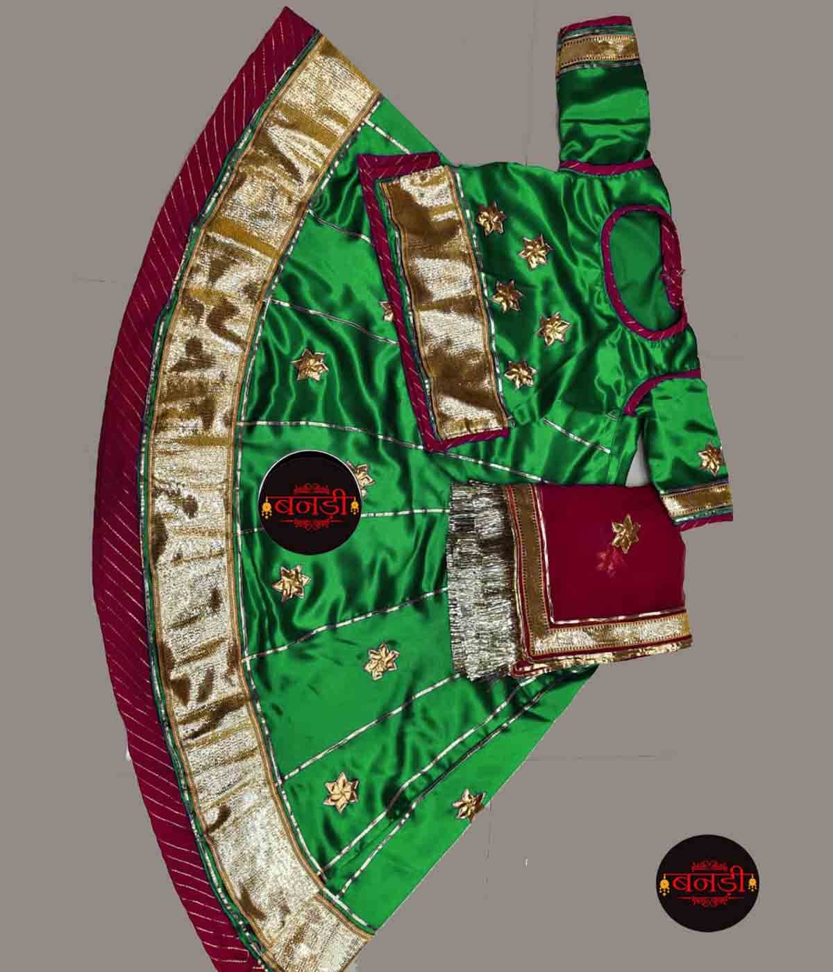 Baby Girl Poshak in Green with Maroon Magji and Odhani