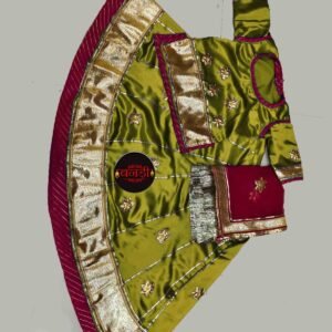 Baby Girl Poshak in Mehandi Green with Maroon Magji and Odhani