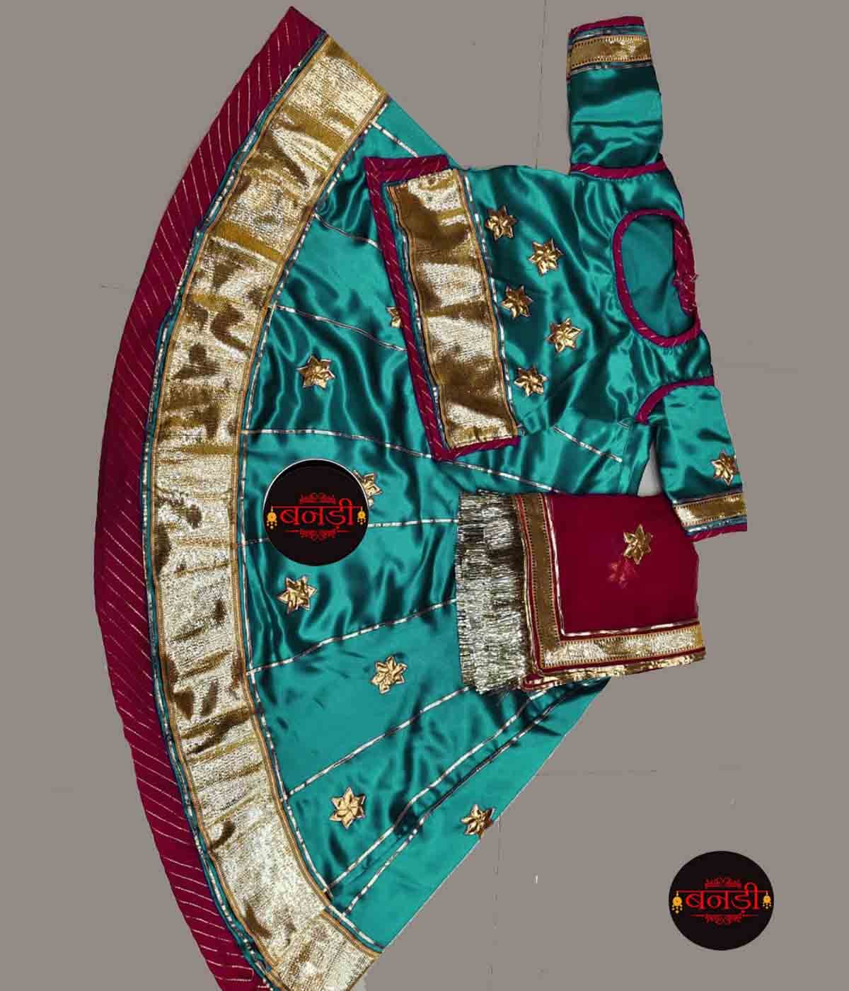 Baby Girl Poshak in Peacock Blue with Maroon Magji and Odhani