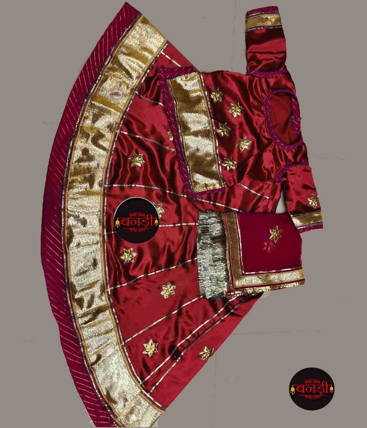 Baby Girl Poshak in Satin with Maroon Magji and Odhani