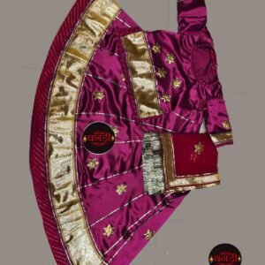 Baby Girl Poshak in Satin with Maroon Magji and Odhani