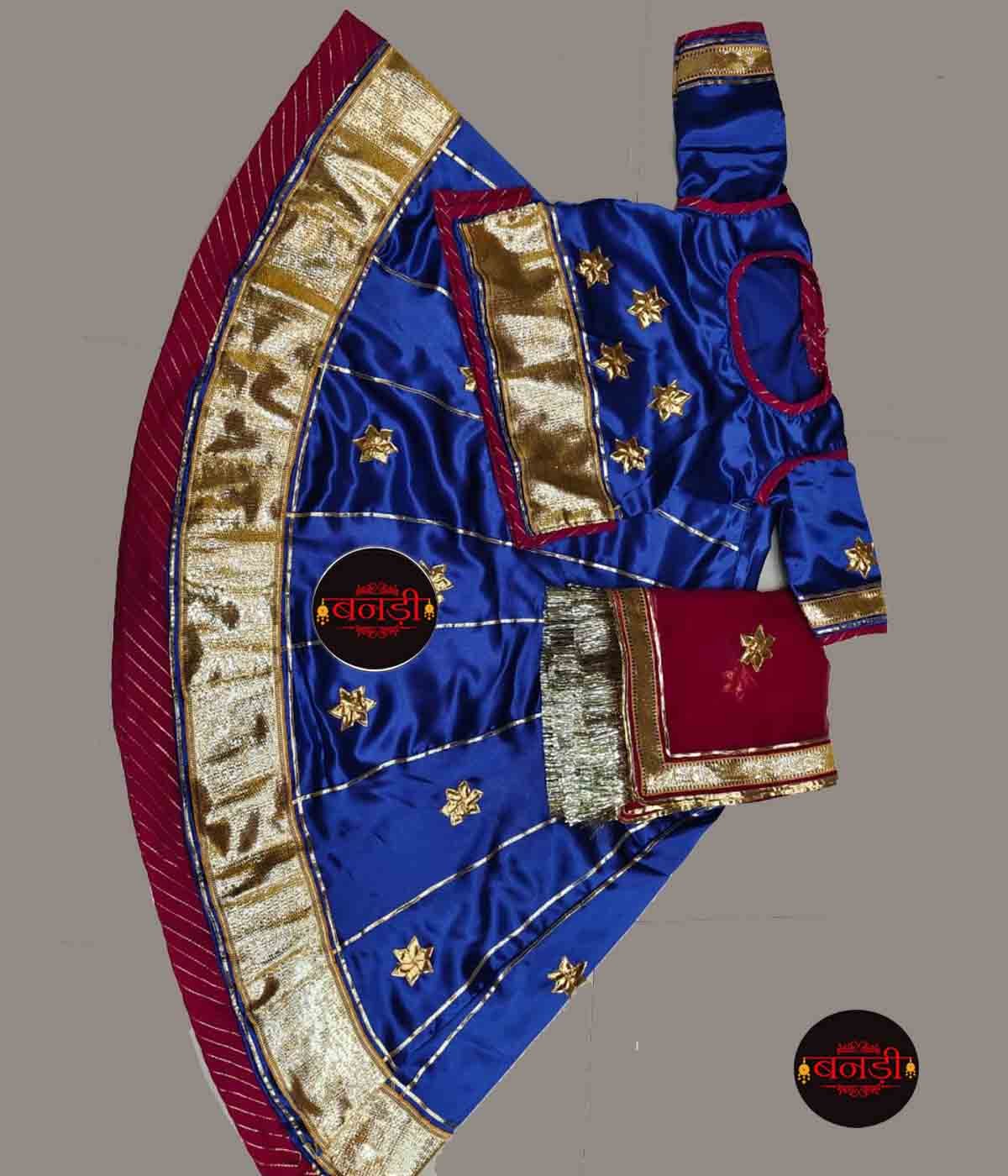 Baby Girl Poshak with Blue Color and Maroon Odhani