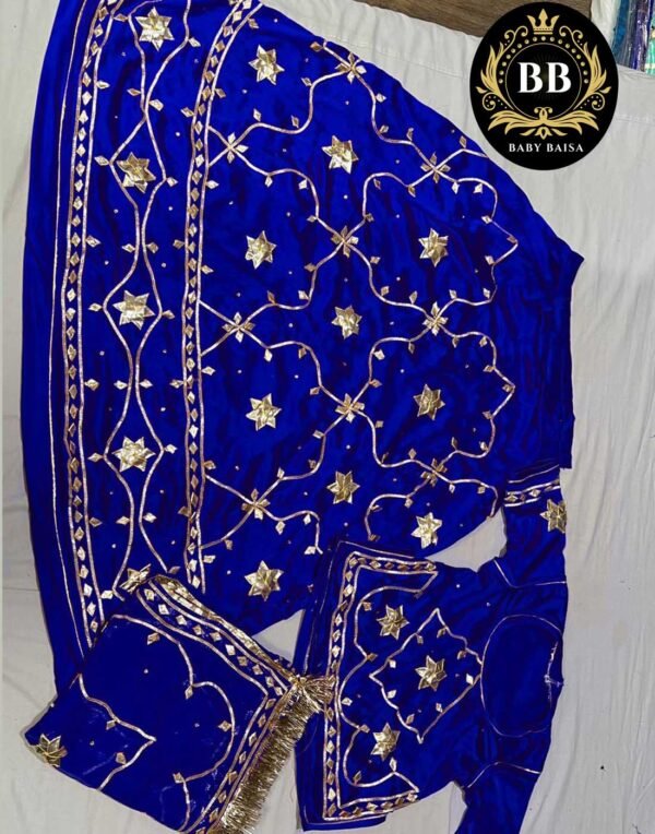 Blue Satin Poshak with Gota Patti Jaal