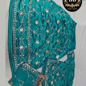 Firozi Blue Satin Poshak with Gota Patti Jaal Work