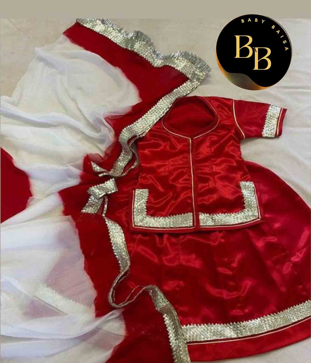 Girls Poshak in Maroon and White Colors with Stitched