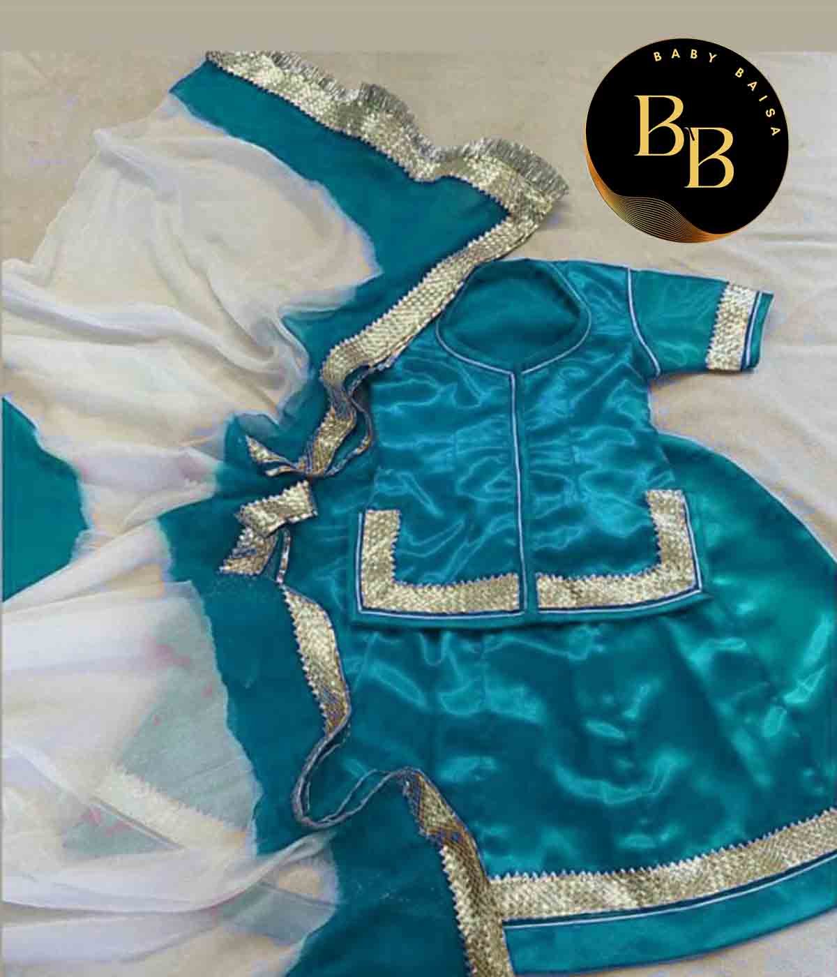Girls Rajputi Poshak in Blue Colour with Stitching