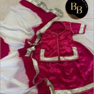 Girls Stitched Poshak in Rani and White Colors