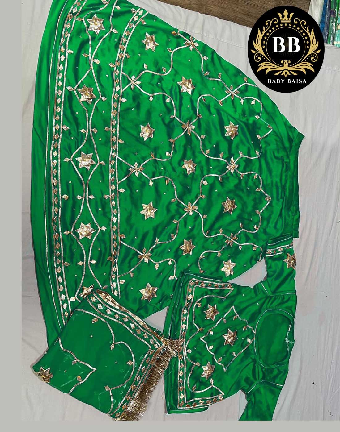 Green Satin Poshak with Gota Patti Jaal Work