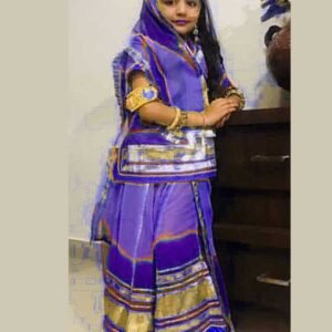 Kids Poshak in Dark and Light Blue with Golden Lace Work (stitched)