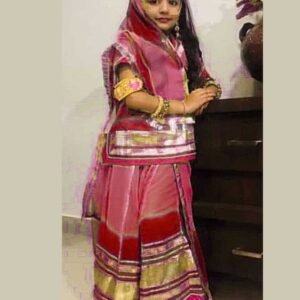 Kids Poshak in Gajri and Maroon with Golden Lace Work (stitched)