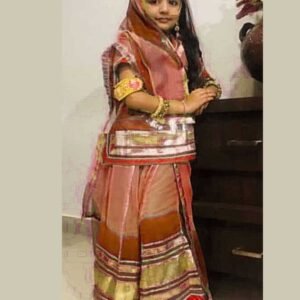 Kids Poshak in Peach and Brown Color with Golden Lace Work (stitched)