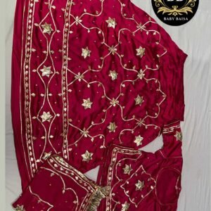 Maroon Satin Poshak with Gota Patti Jaal Work