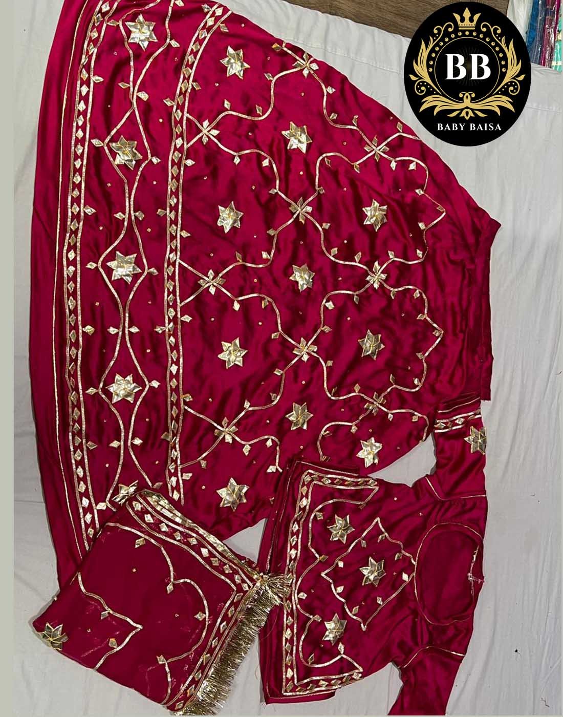 Maroon Satin Poshak with Gota Patti Jaal Work