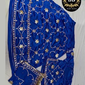 Navy Blue Satin Poshak with Gota Patti Jaal Work