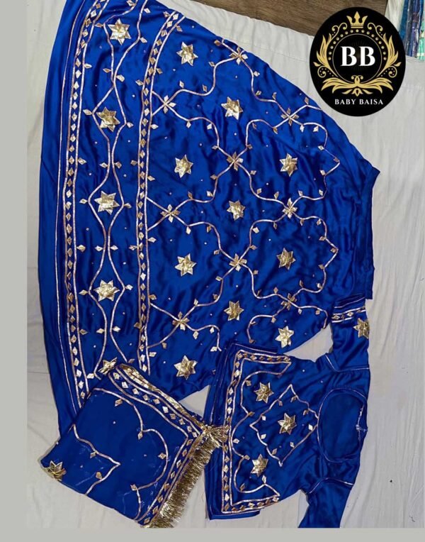 Navy Blue Satin Poshak with Gota Patti Jaal Work Navy Blue Satin Poshak with Gota Patti Jaal Work