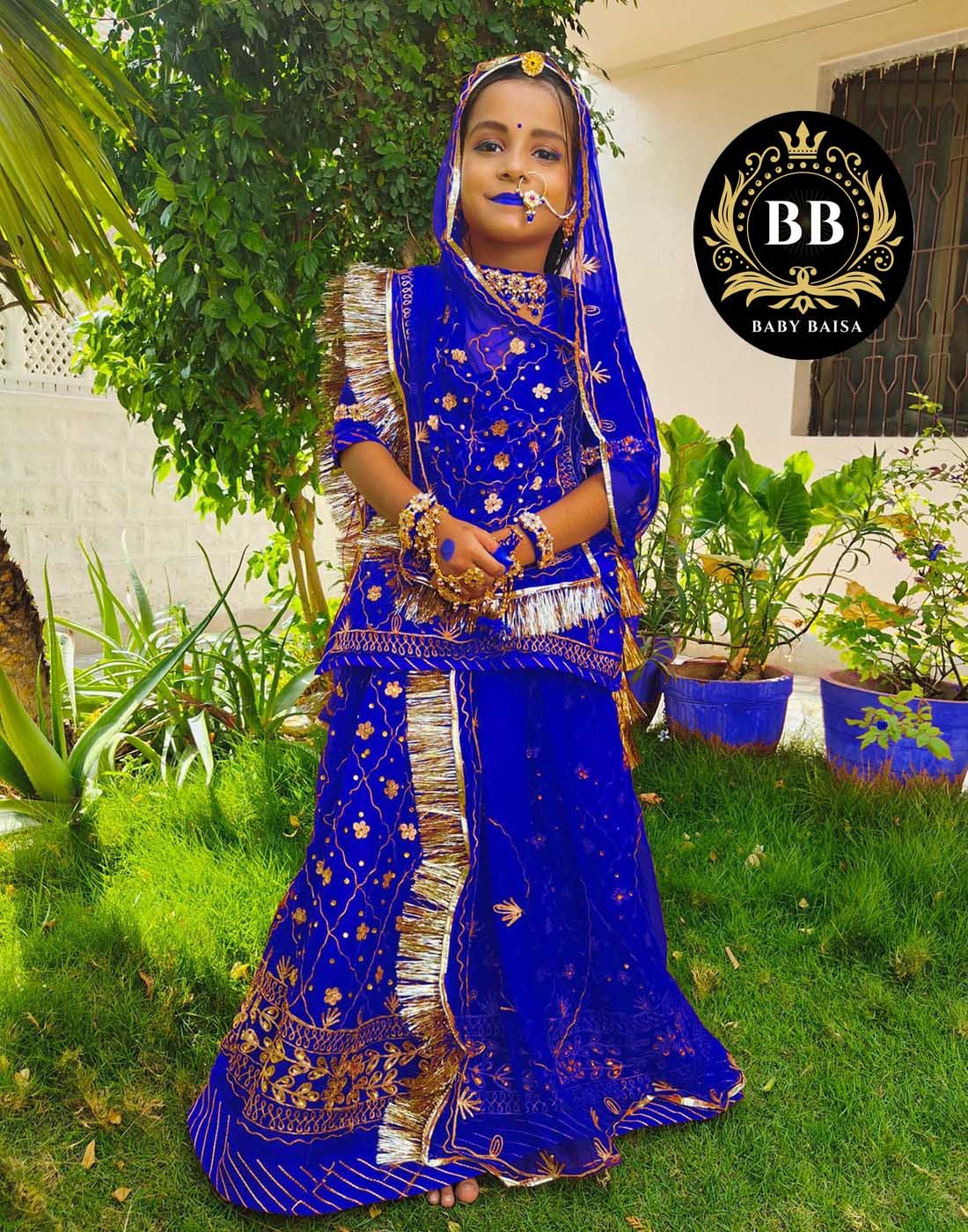Rajputi Poshak for Girls in Fast Blue Color