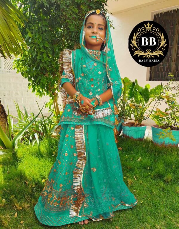 Rajputi Poshak for Girls in Firozi Color Rajputi Poshak for Girls in Firozi Color