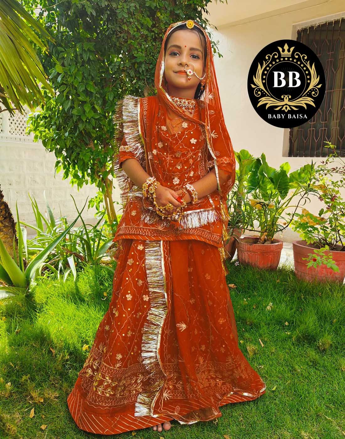 Rajputi Poshak for Girls in Rust Color