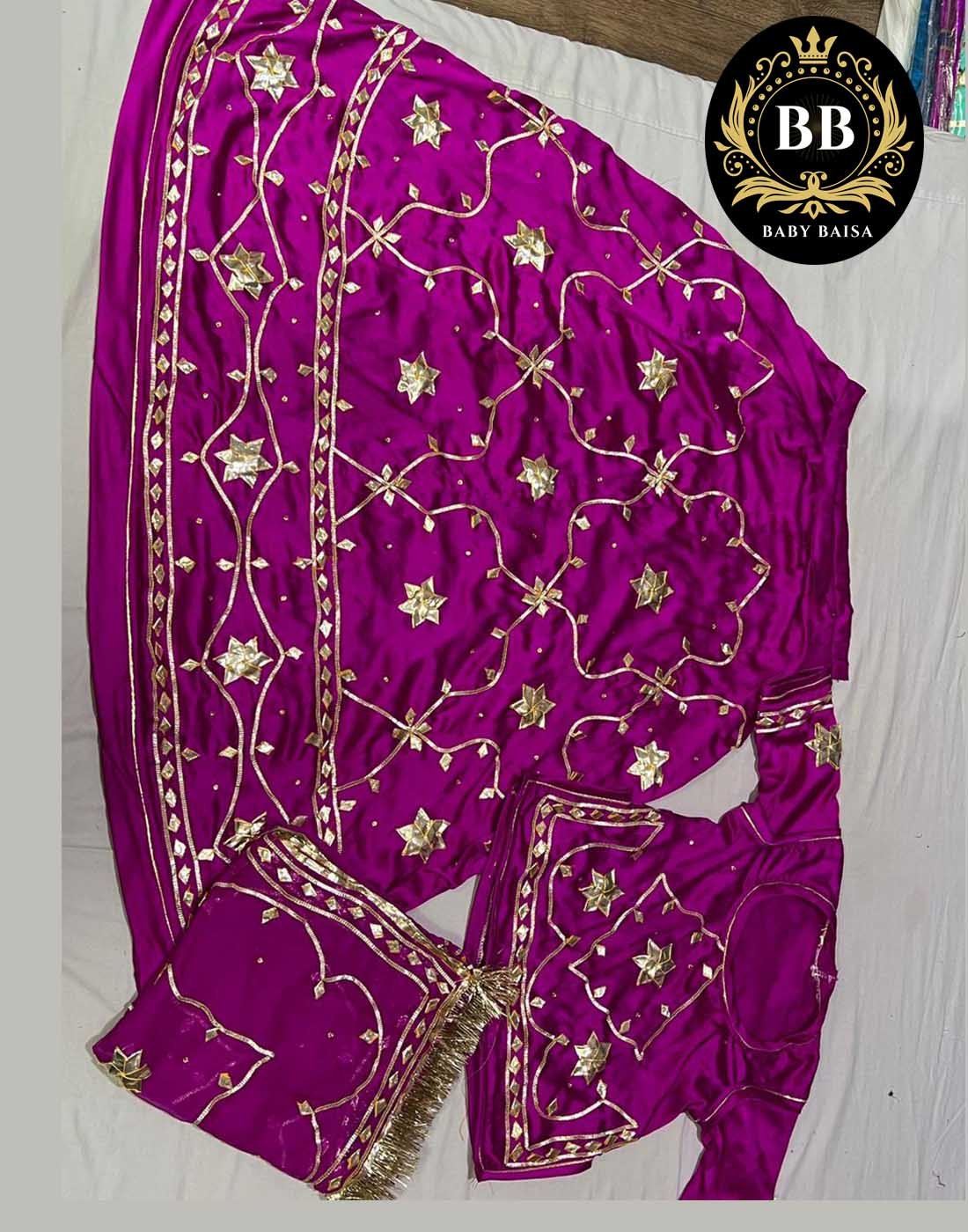 Rani Satin Poshak with Gota Patti Jaal Work