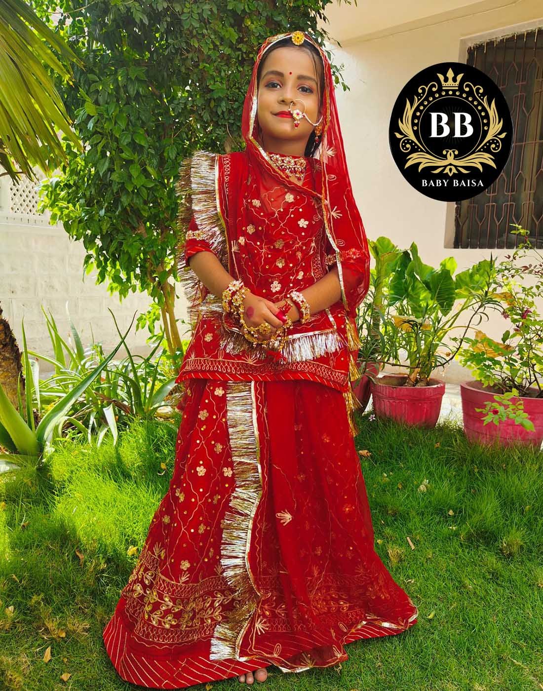 Red Rajputi Poshak for Girls