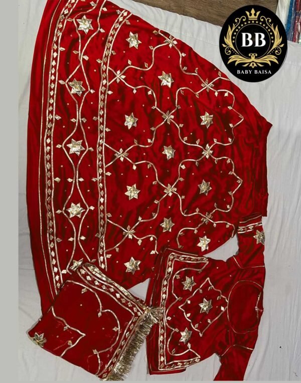 Red Satin Poshak with Gota Patti Jaal Work Red Satin Poshak with Gota Patti Jaal Work