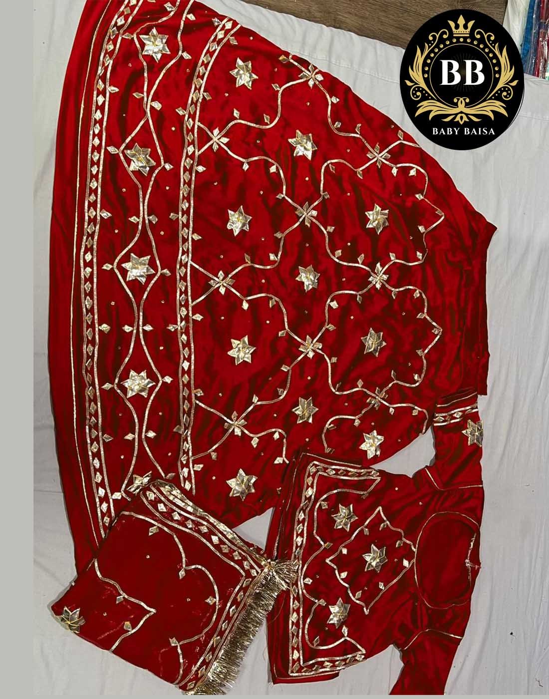 Red Satin Poshak with Gota Patti Jaal Work