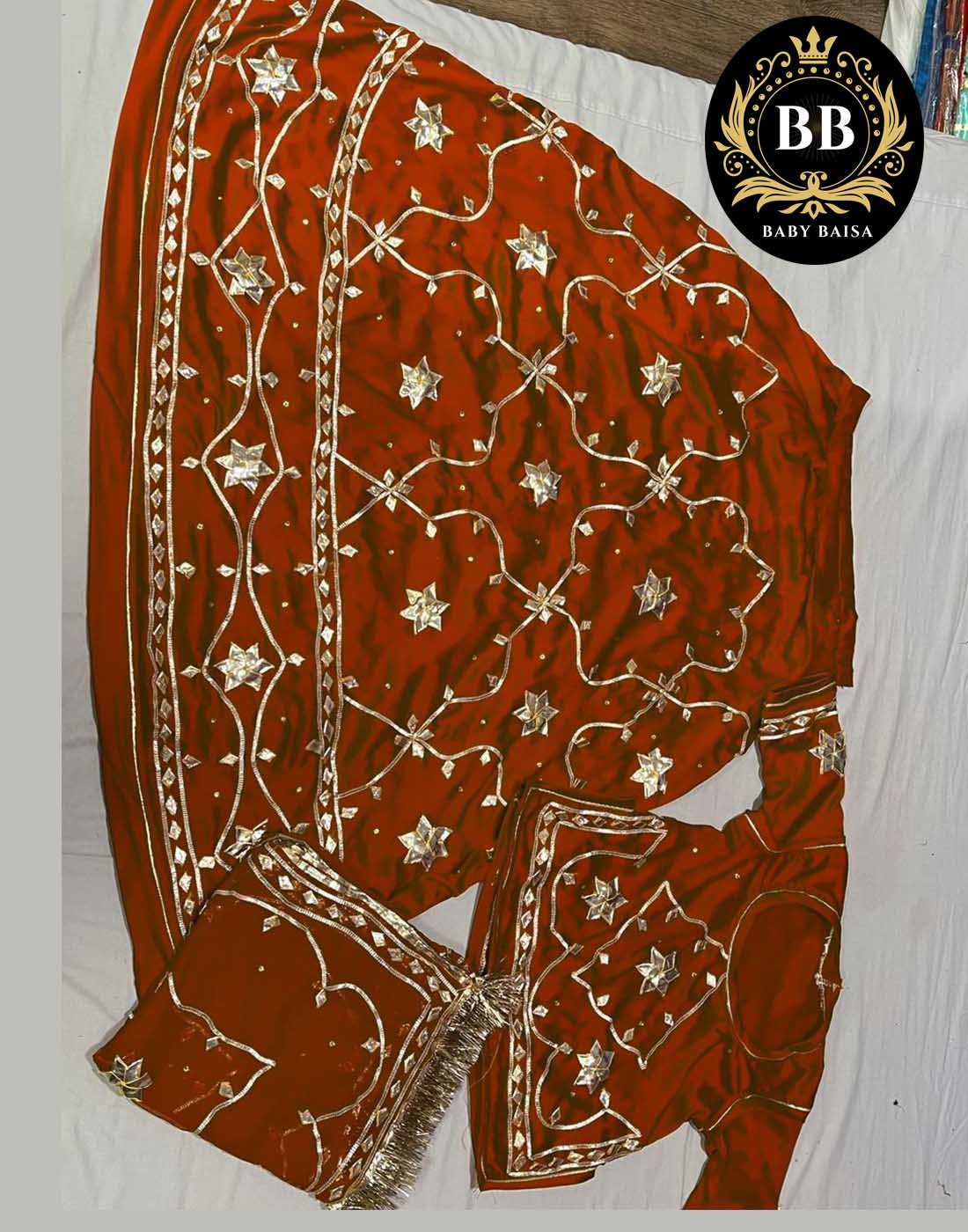 Rust Satin Poshak with Gota Patti Jaal Work