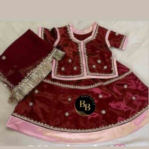 Stitched Girls Poshak in Maroon and PInk Color