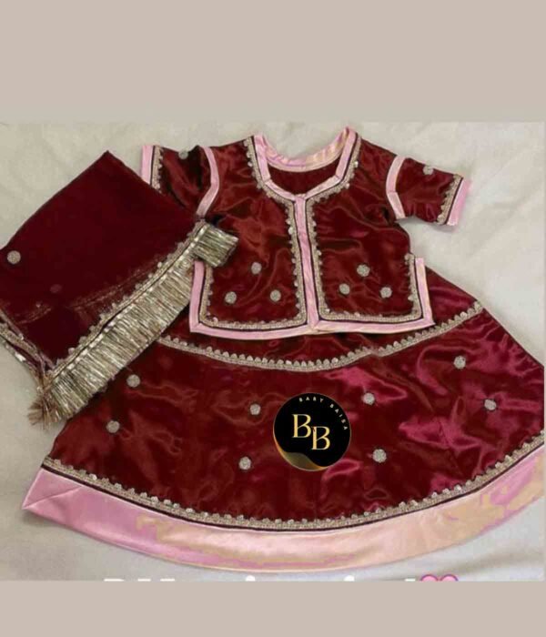 Stitched Girls Poshak in Maroon and PInk Color Stitched Girls Poshak in Maroon and PInk Color