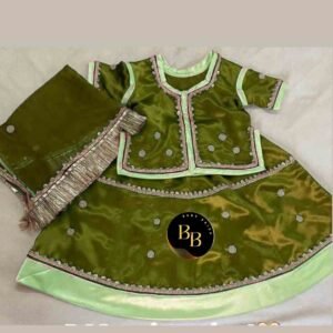 Stitched Girls Poshak with Mehandi and Light Green Colors