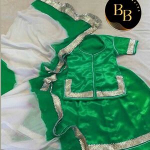 Stitched Girls Rajputi Poshak with Green and White Color