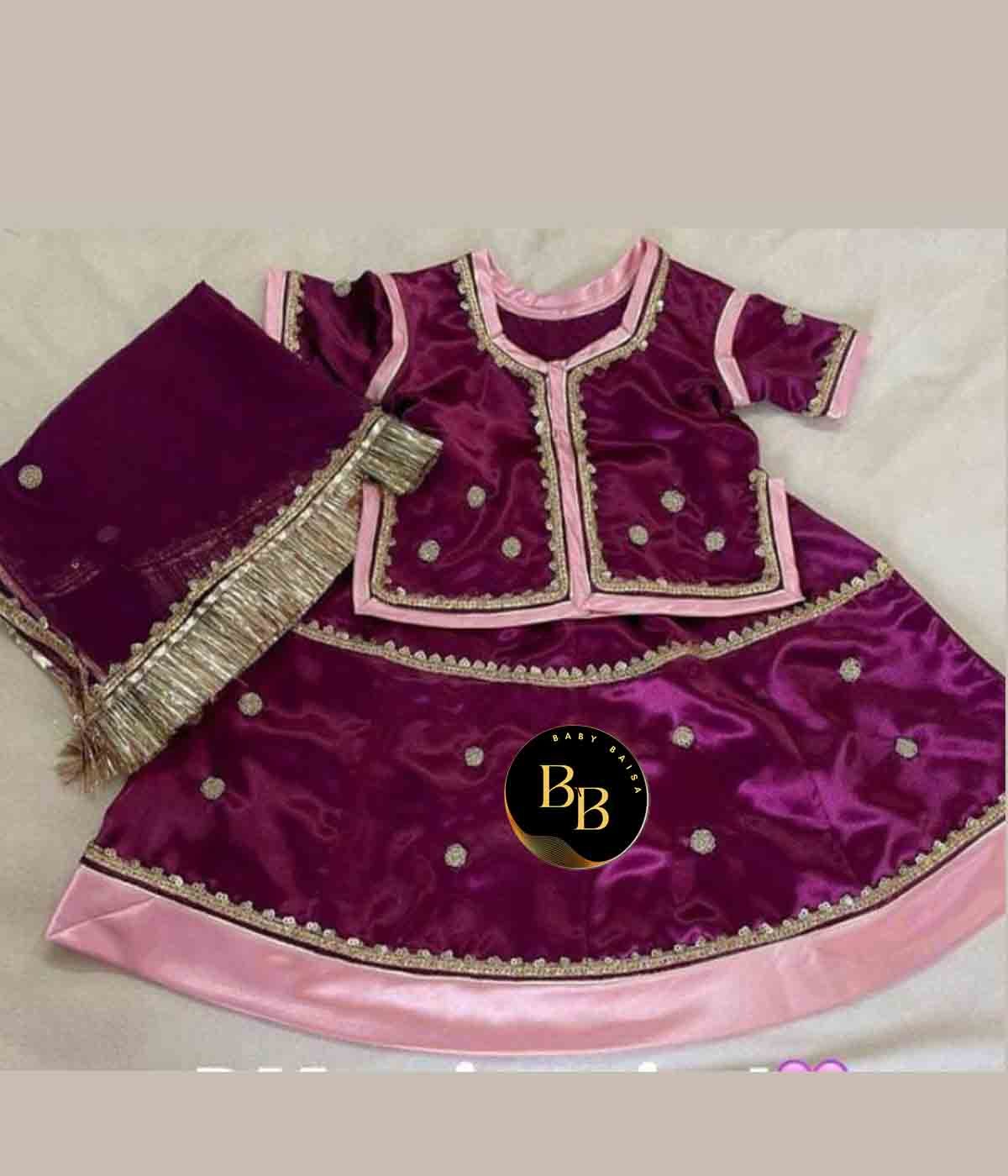 Stitched Poshak in Rani and Pink Color For Baby Girls