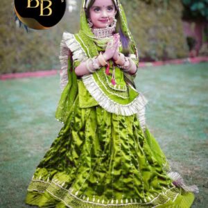 Kids Poshak in Mehandi Green Color with Satin Fabric