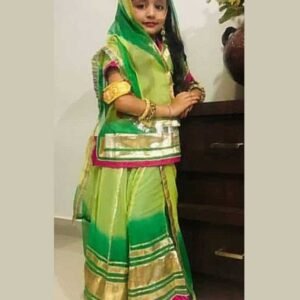 Kids Poshak in Light and Dark Green Color with Golden Lace Work (stitched)