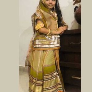 Kids Poshak in Light and Dark Mehandi Green Color with Golden Lace Work (stitched)
