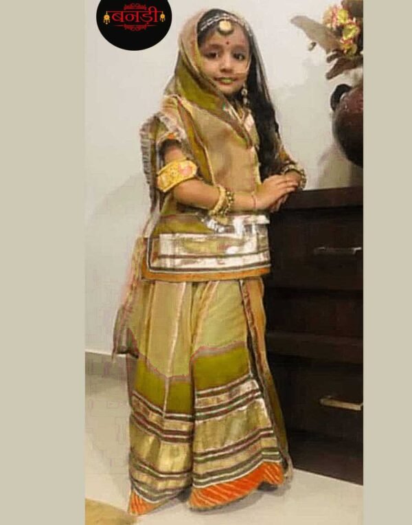 Kids Poshak in Light and Dark Mehandi Green Color with Golden Lace Work (stitched) Kids Poshak in Light and Dark Mehandi Green Color with Golden Lace Work (stitched)