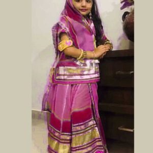 Kids Poshak in Pink and Rani Color with Golden Lace Work (stitched)
