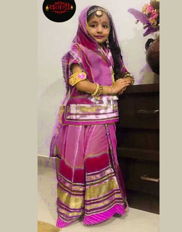 Kids Poshak in Pink and Rani Color with Golden Lace Work (stitched) Kids Poshak in Pink and Rani Color with Golden Lace Work (stitched)